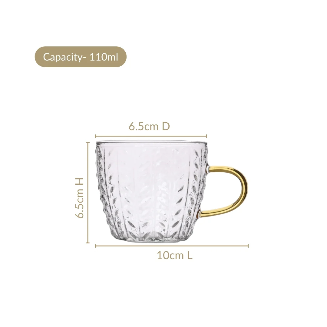 Embossed Leaf Tea Cup Set Of 6 110ml - Image 3