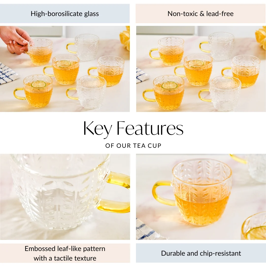 Embossed Leaf Tea Cup Set Of 6 110ml - Image 4