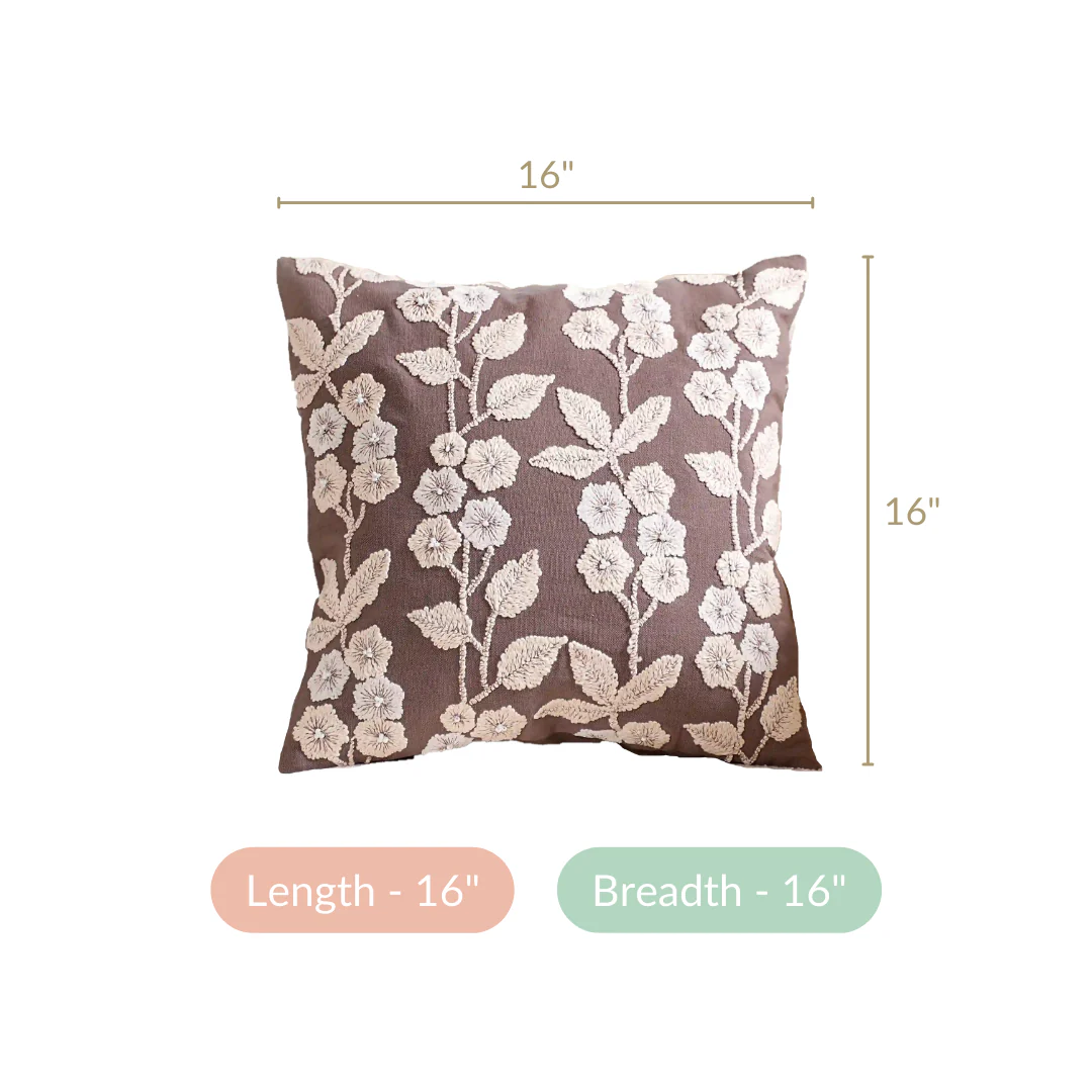 Floral Beadwork Cushion Cover Taupe 16x16 Inch - Image 7