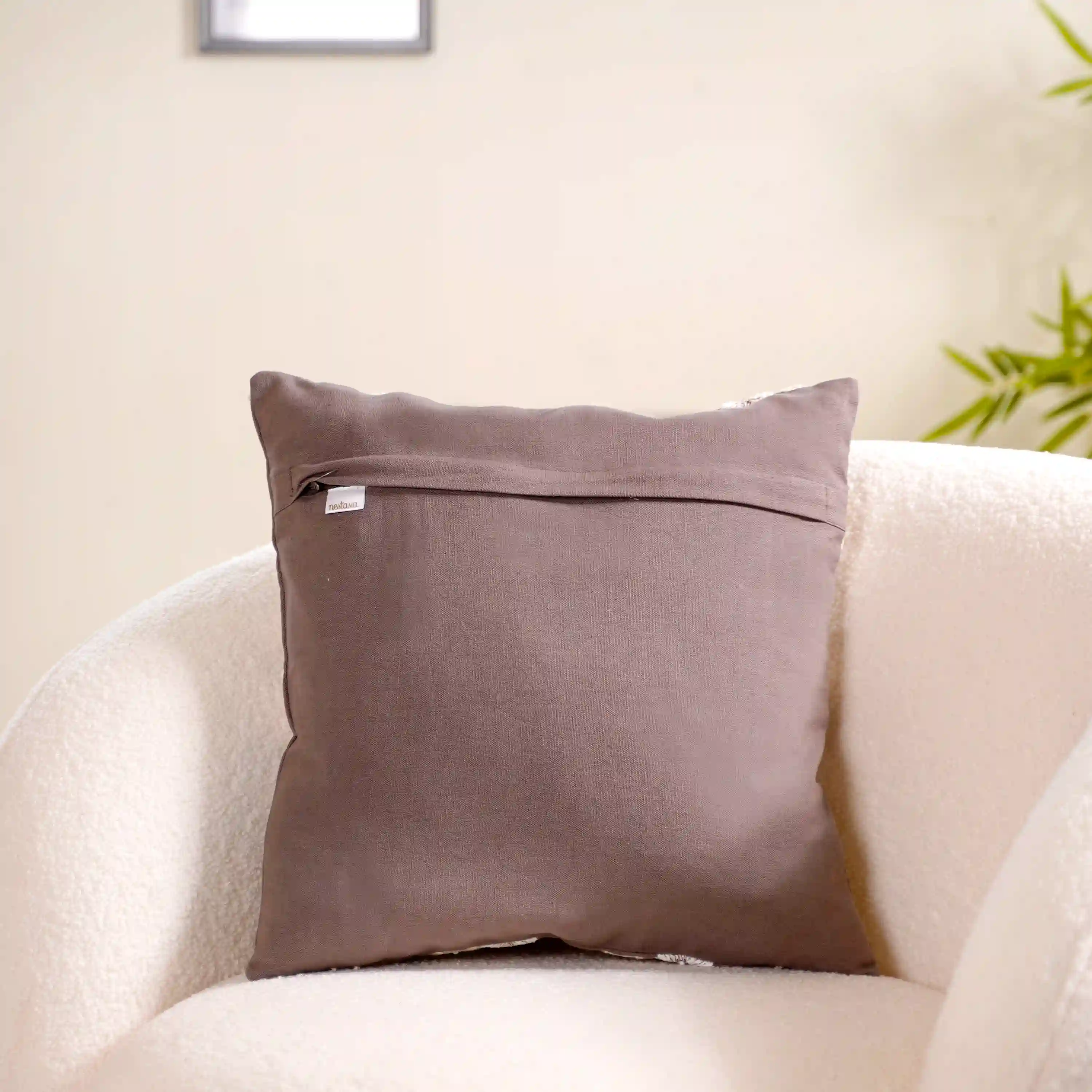 Floral Beadwork Cushion Cover Taupe 16x16 Inch - Image 8