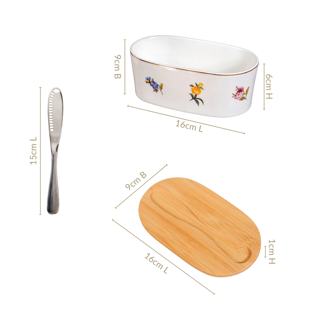 Floral Ceramic Butter Dish With Lid And Knife - Image 4