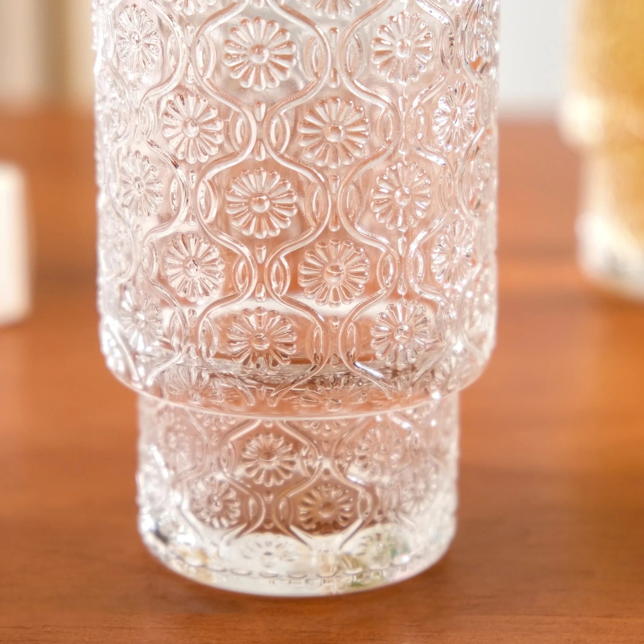 Floral Embossed Tall Glass Tumblers Set Of 6 330ml - Image 6