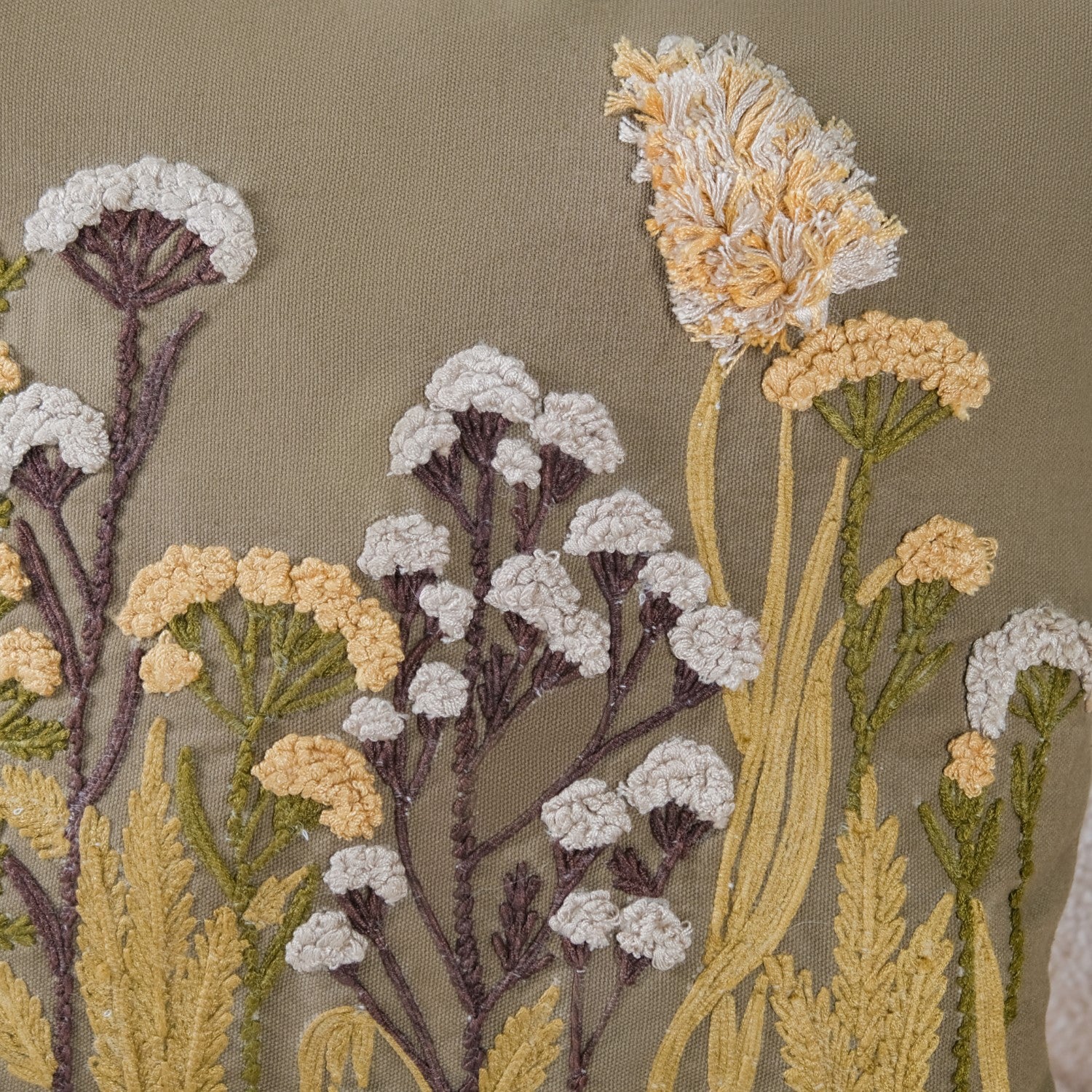 Floral Garden 3D Embroidery Linen Cushion Cover 16x16 Inch - Image 3