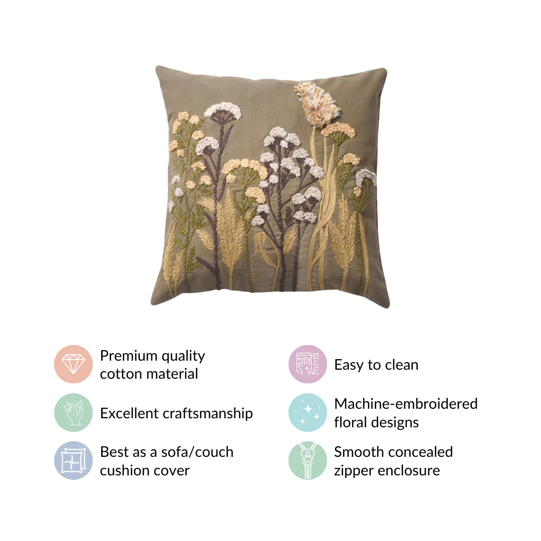 Floral Garden 3D Embroidery Linen Cushion Cover 16x16 Inch - Image 4