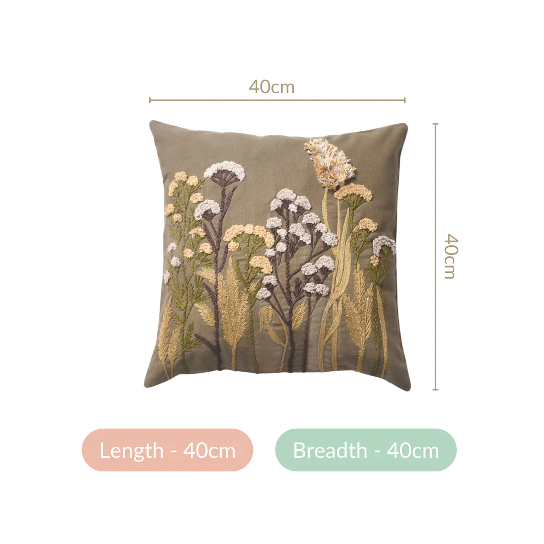 Floral Garden 3D Embroidery Linen Cushion Cover 16x16 Inch - Image 5