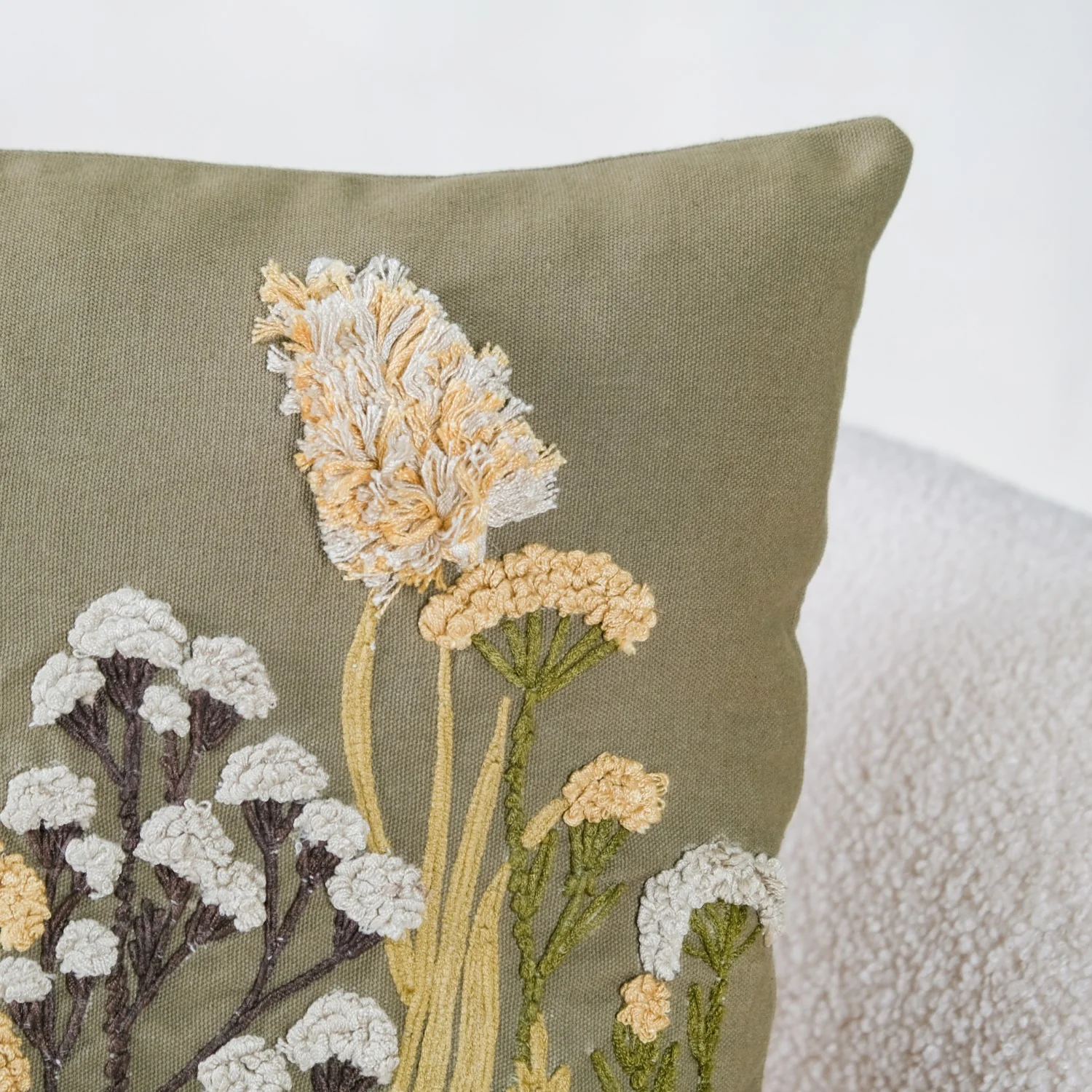 Floral Garden 3D Embroidery Linen Cushion Cover 16x16 Inch - Image 8