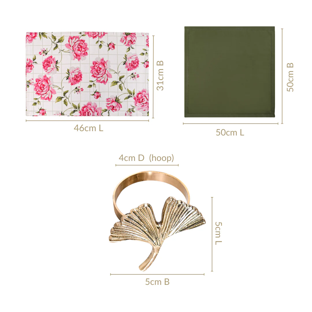 Floral Rouge Table Linen Gift Hamper With Set Of 6 Rings Napkins And Mats - Image 3