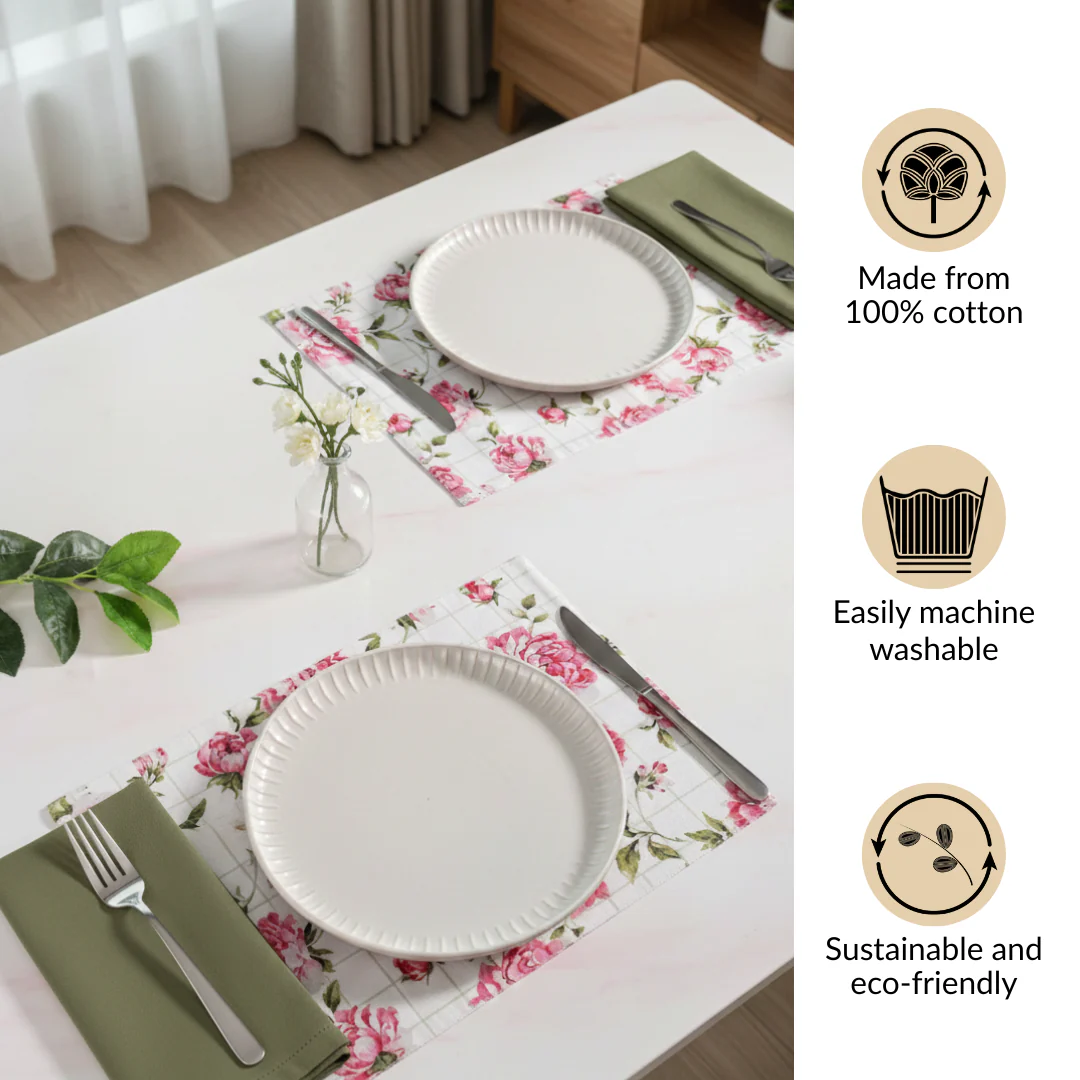 Floral Rouge Table Linen Gift Hamper With Set Of 6 Rings Napkins And Mats - Image 5