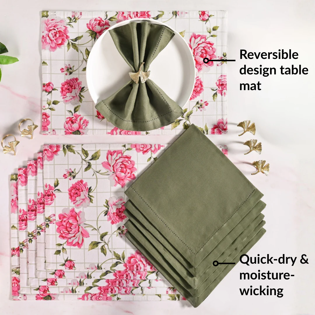 Floral Rouge Table Linen Gift Hamper With Set Of 6 Rings Napkins And Mats - Image 6
