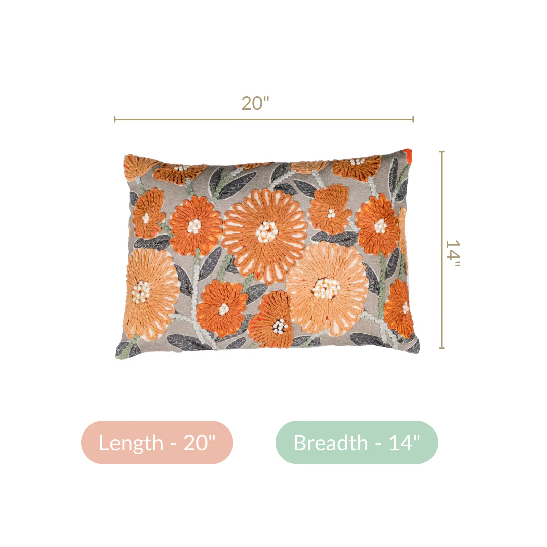French Knot Embroidered Floral Cushion Cover 20x14 Inch - Image 5