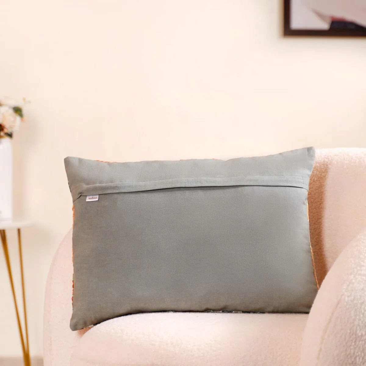 French Knot Embroidered Floral Cushion Cover 20x14 Inch - Image 7