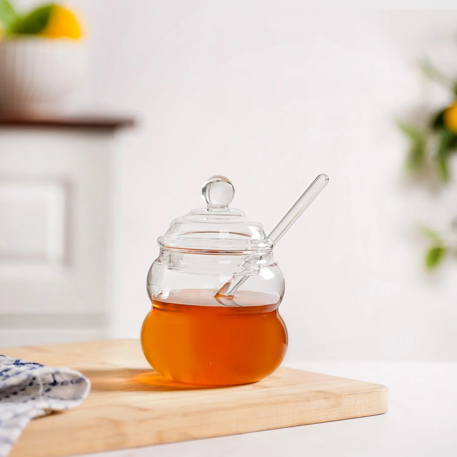 Glass Honey Jar with Dipper And Lid 300ml - Image 3
