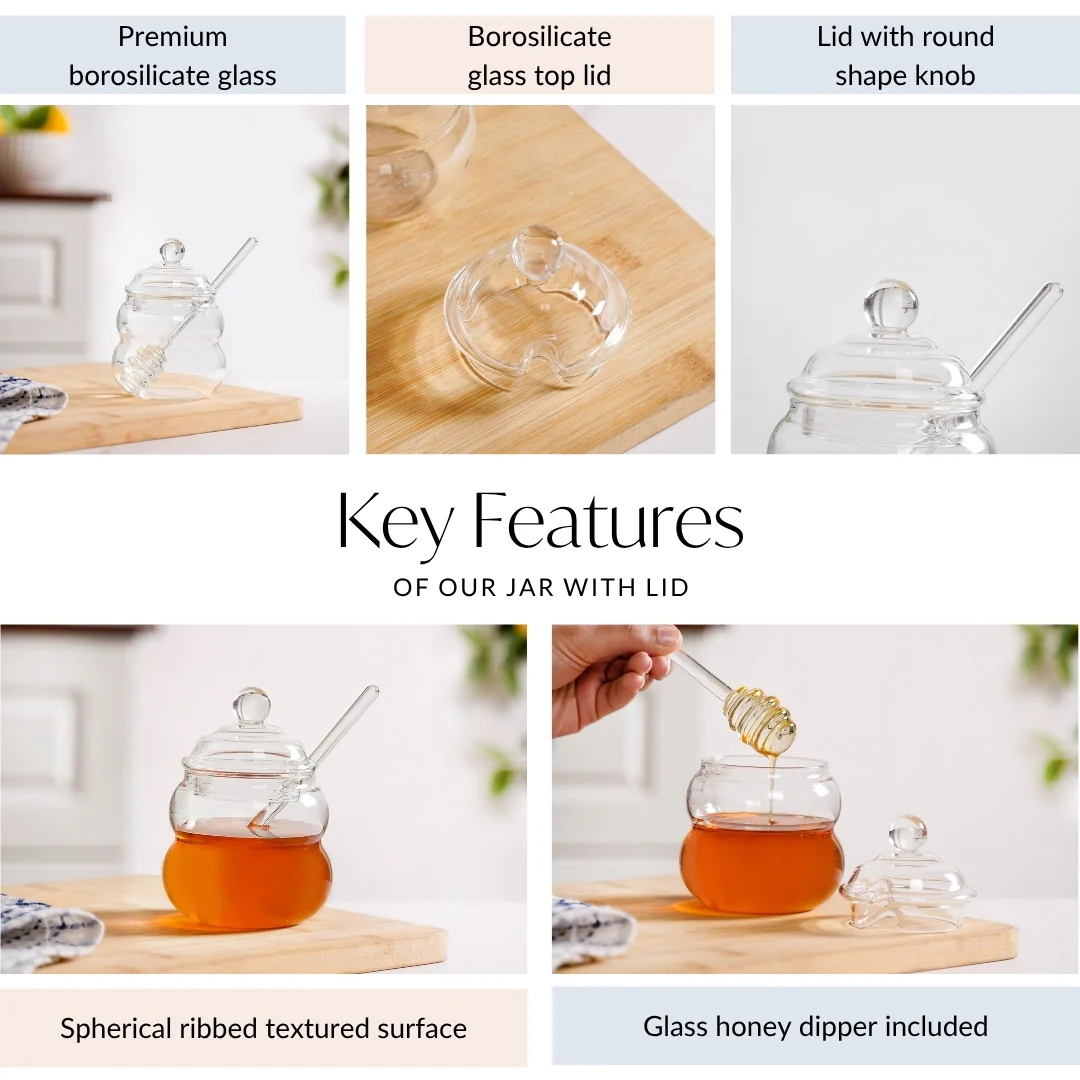Glass Honey Jar with Dipper And Lid 300ml - Image 5