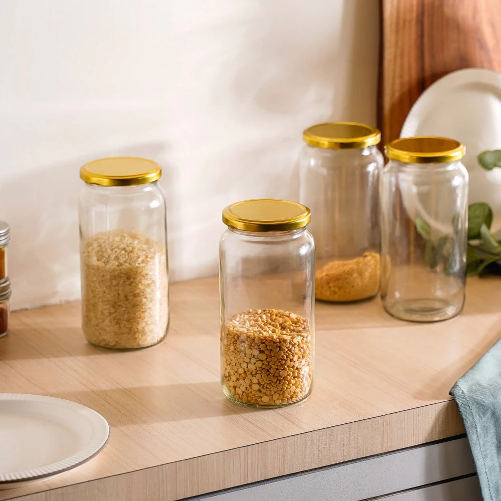 Glass Kitchen Storage Jar With Gold Lid Set Of 4 950ml - Image 12