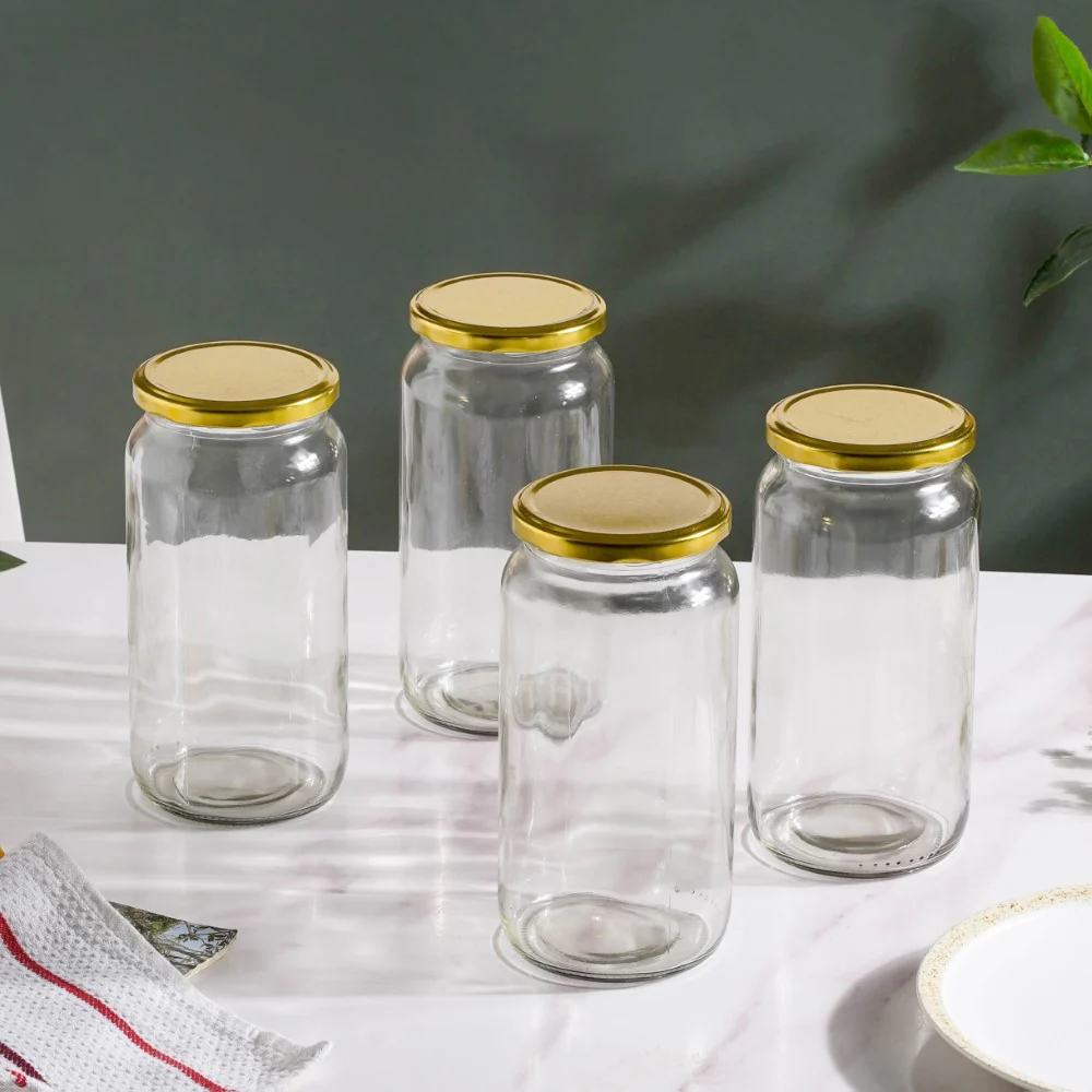 Glass Kitchen Storage Jar With Gold Lid Set Of 4 950ml - Image 3