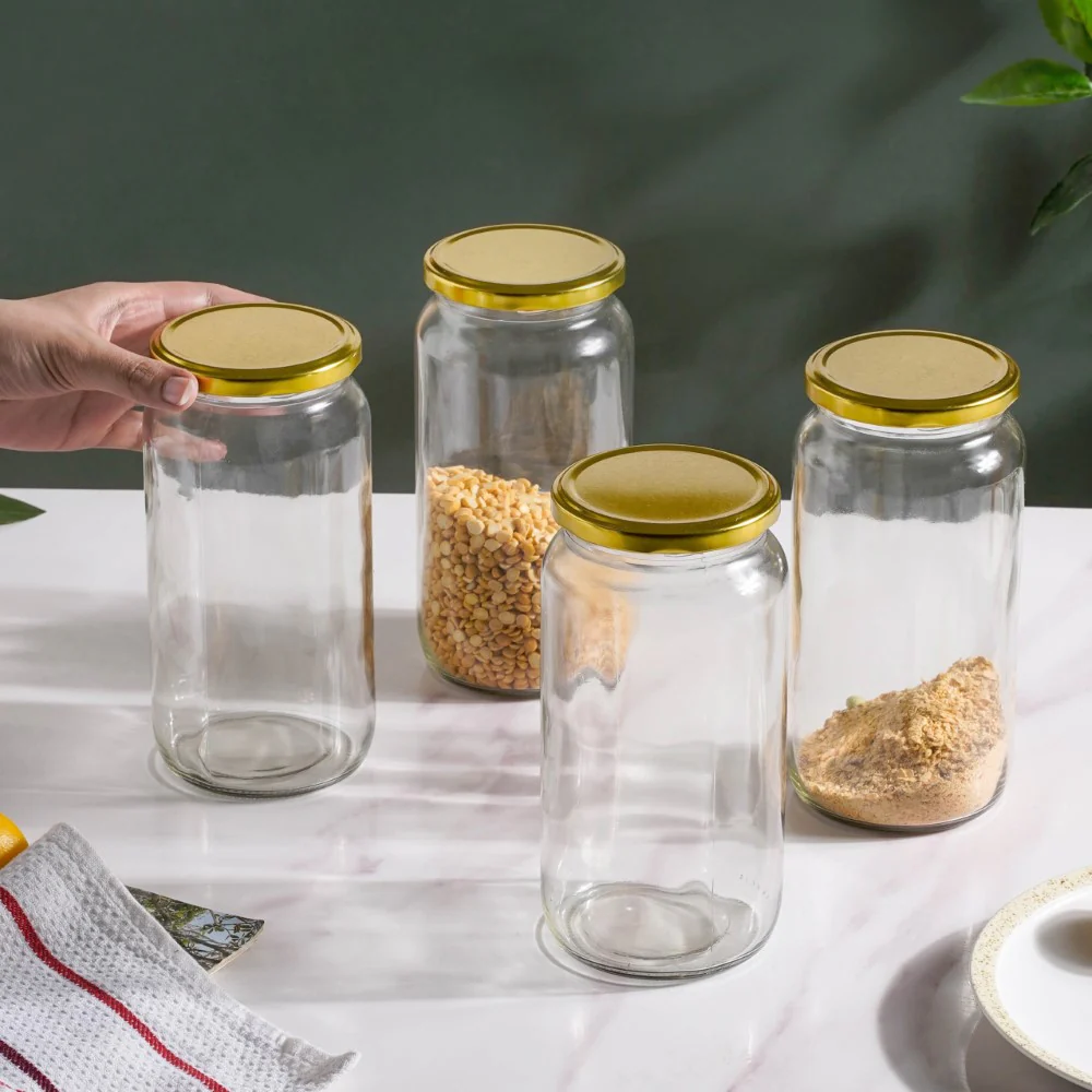 Glass Kitchen Storage Jar With Gold Lid Set Of 4 950ml - Image 4