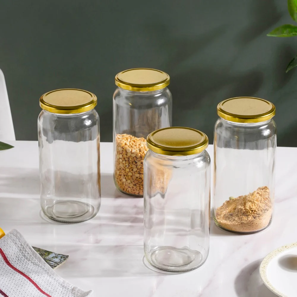 Glass Kitchen Storage Jar With Gold Lid Set Of 4 950ml - Image 5