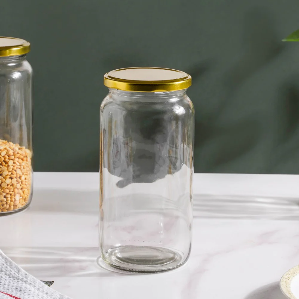 Glass Kitchen Storage Jar With Gold Lid Set Of 4 950ml - Image 8