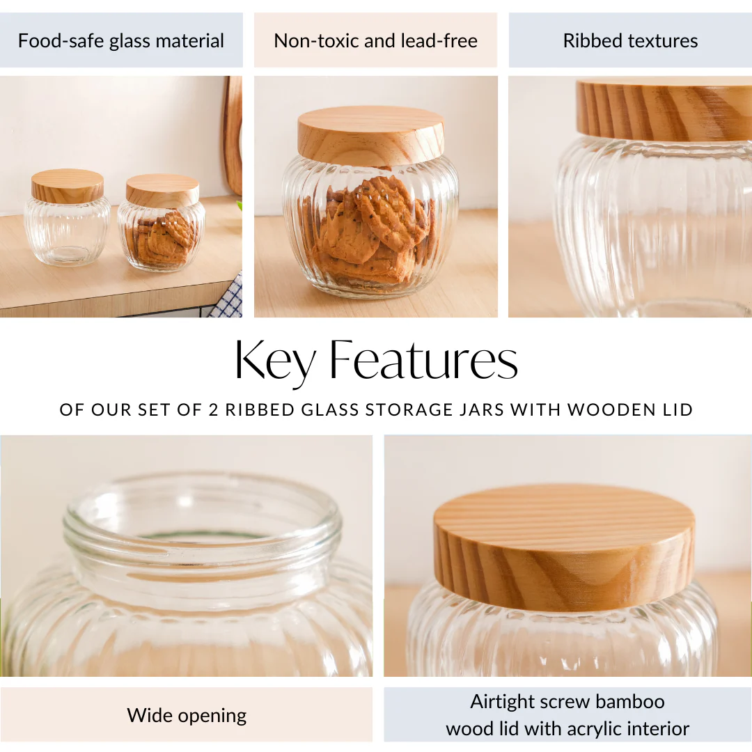 Glass Storage Jars Set of 2 With Wooden Lid 2200ml - Image 4