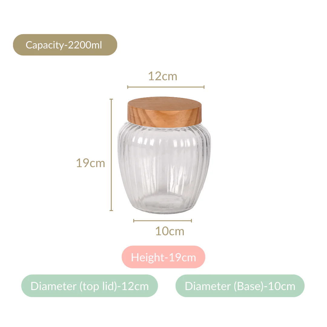 Glass Storage Jars Set of 2 With Wooden Lid 2200ml - Image 5