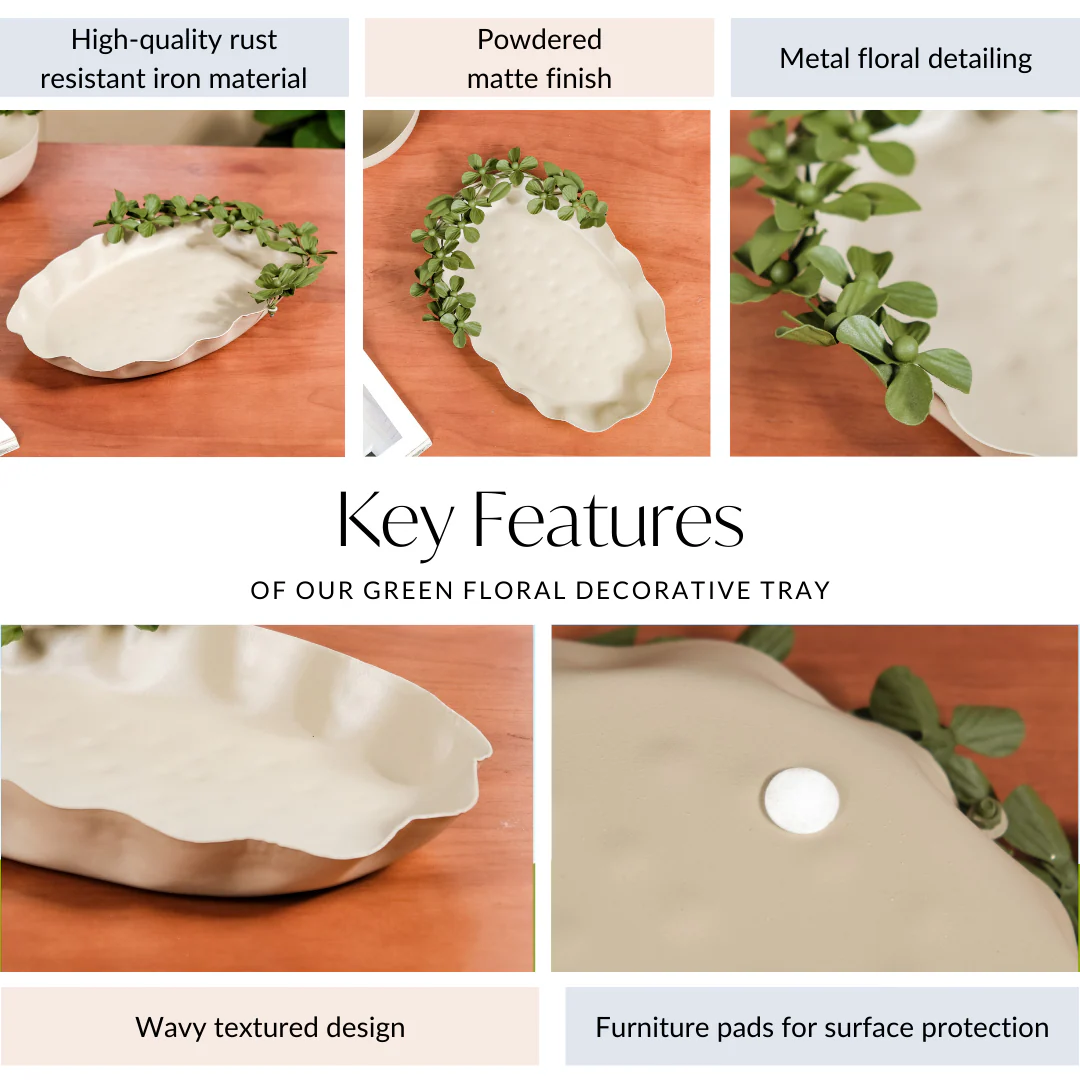 Green Garden Oval Decorative Metal Tray 15x9 Inch - Image 4
