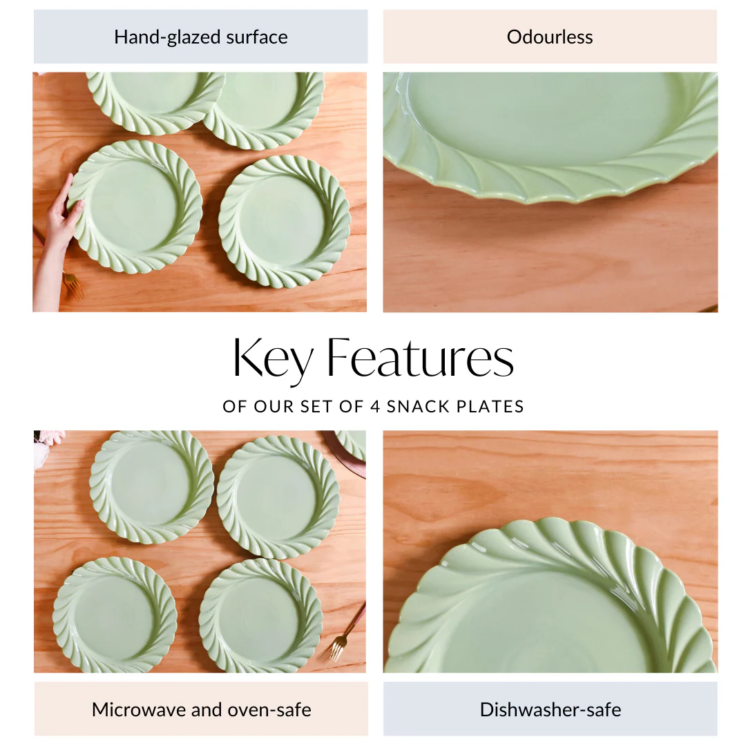 Green Snack Plates Set Of 4 Lao Luxury 9 Inch - Image 5