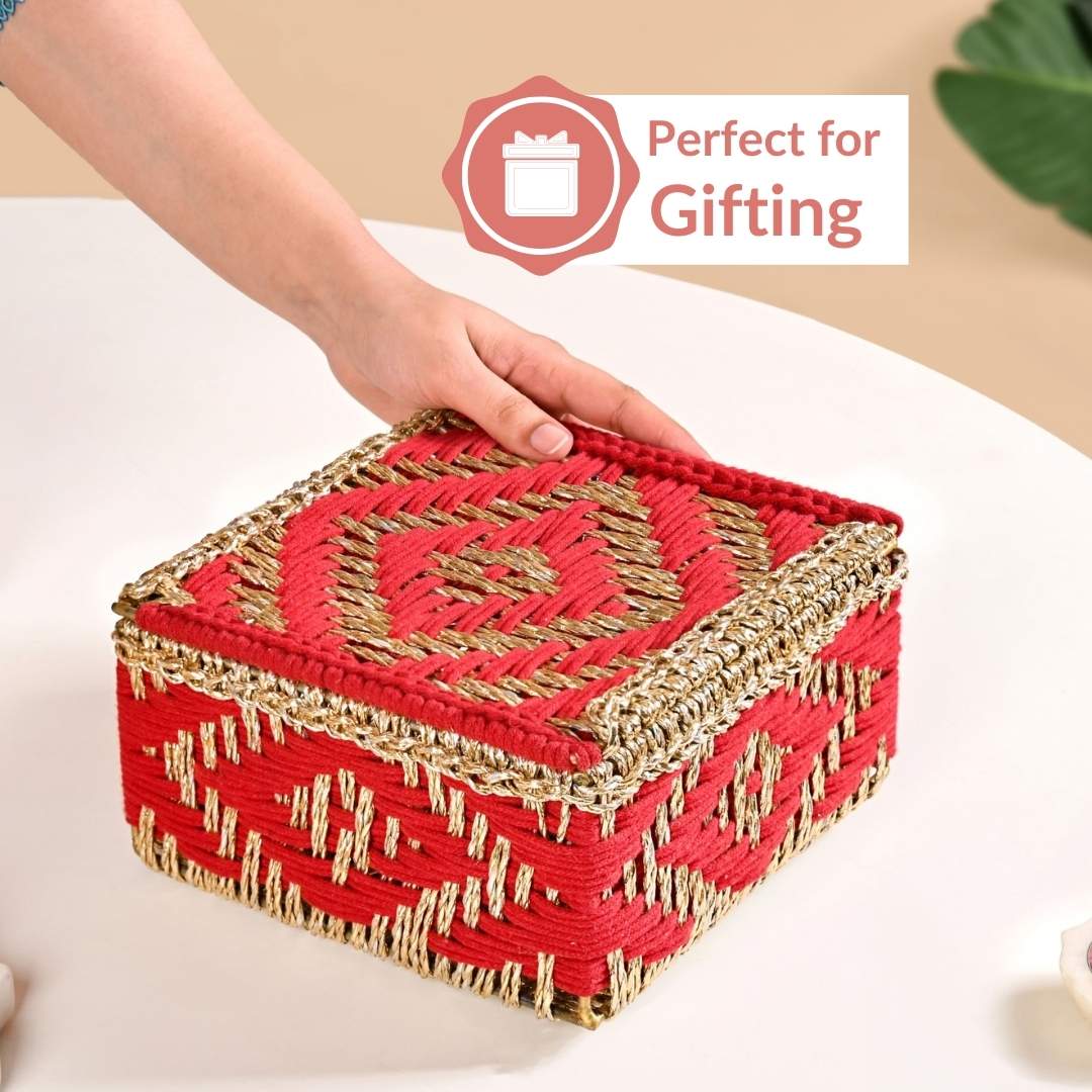 Handcrafted Festive Basket Gold And Red - Image 6