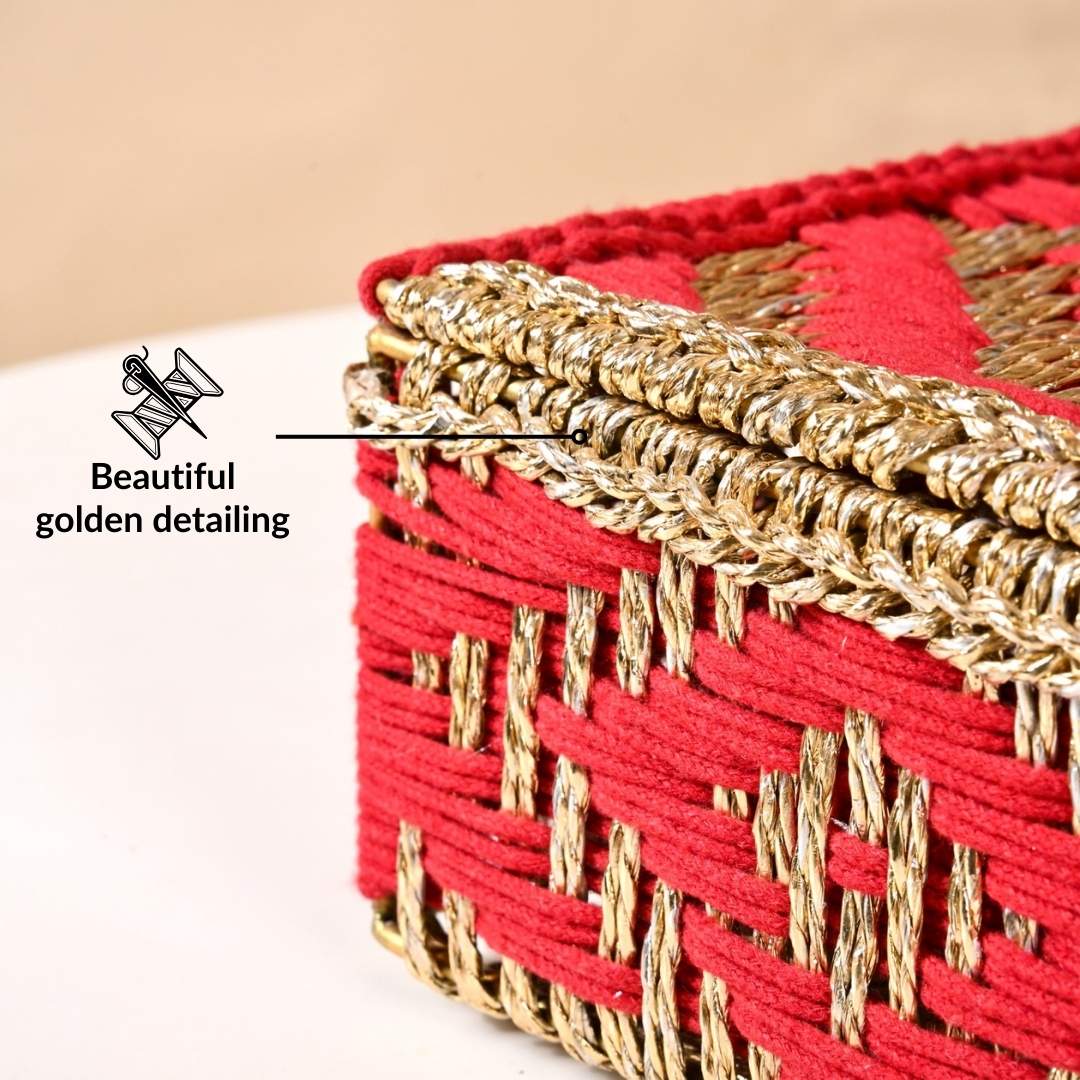 Handcrafted Festive Basket Gold And Red - Image 8