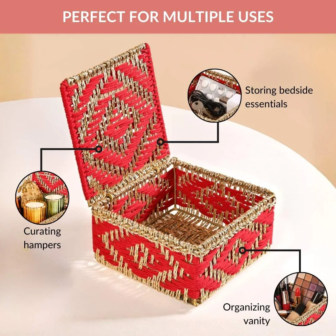 Handcrafted Festive Basket Gold And Red - Image 9