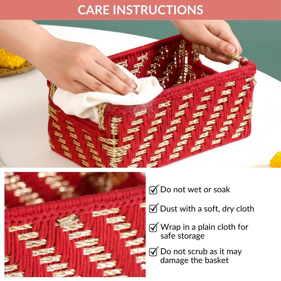 Handwoven Gift Basket With Handles Red And Gold - Image 10
