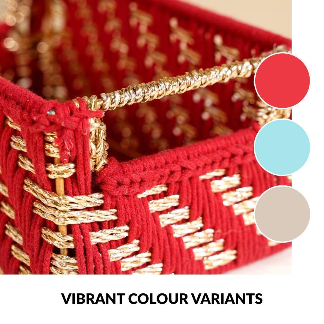Handwoven Gift Basket With Handles Red And Gold - Image 6