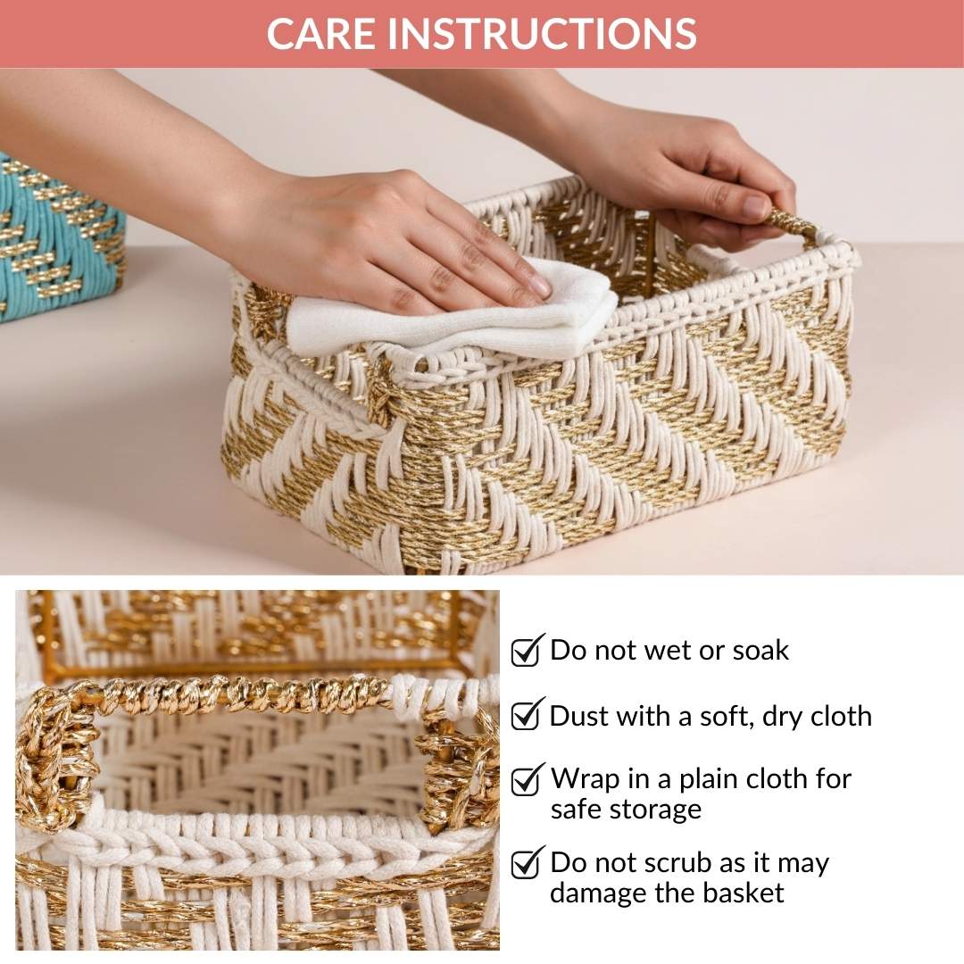 Handwoven Gift Basket With Handles White And Gold - Image 11