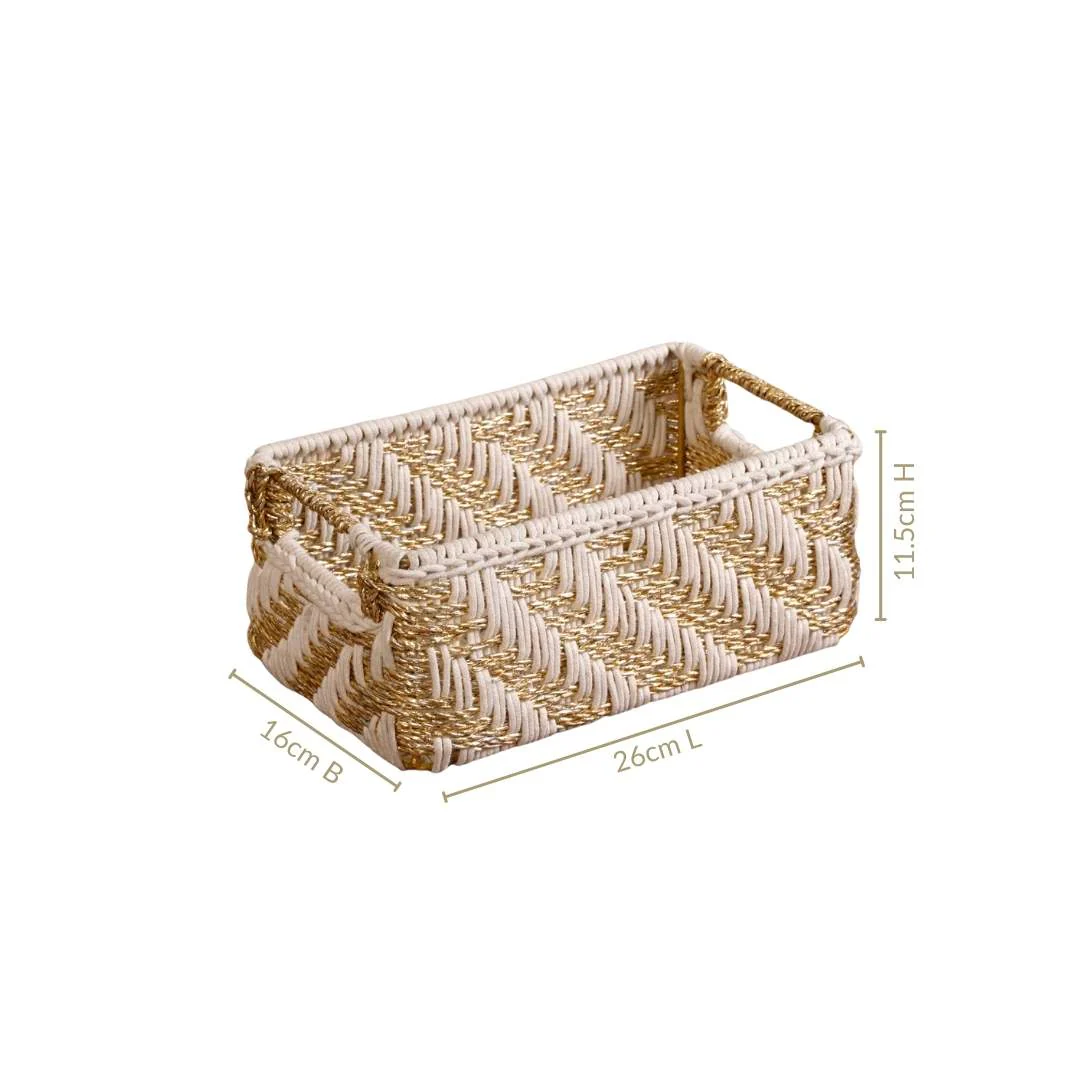 Handwoven Gift Basket With Handles White And Gold - Image 5