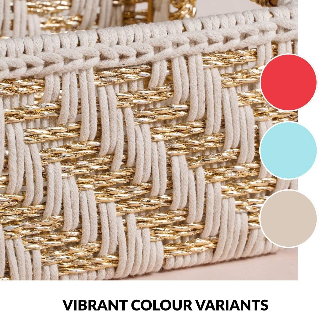 Handwoven Gift Basket With Handles White And Gold - Image 7