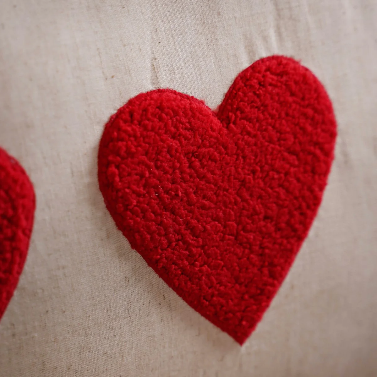 Heart Trio Fluffy Applique Cotton Cushion Cover 20x14 Inch - Image 3