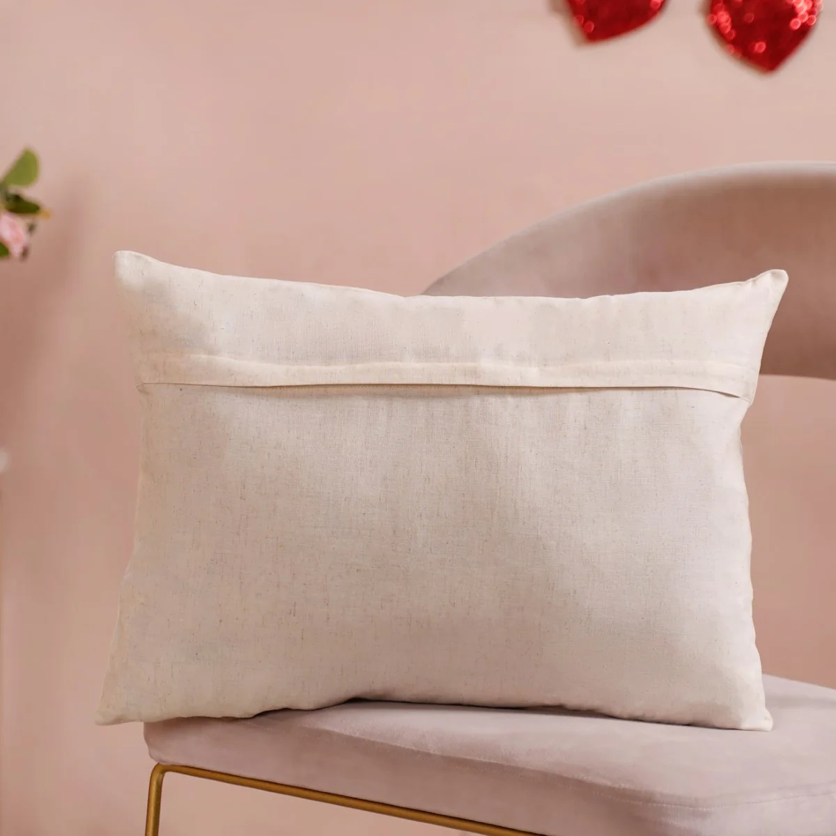 Heart Trio Fluffy Applique Cotton Cushion Cover 20x14 Inch - Image 6