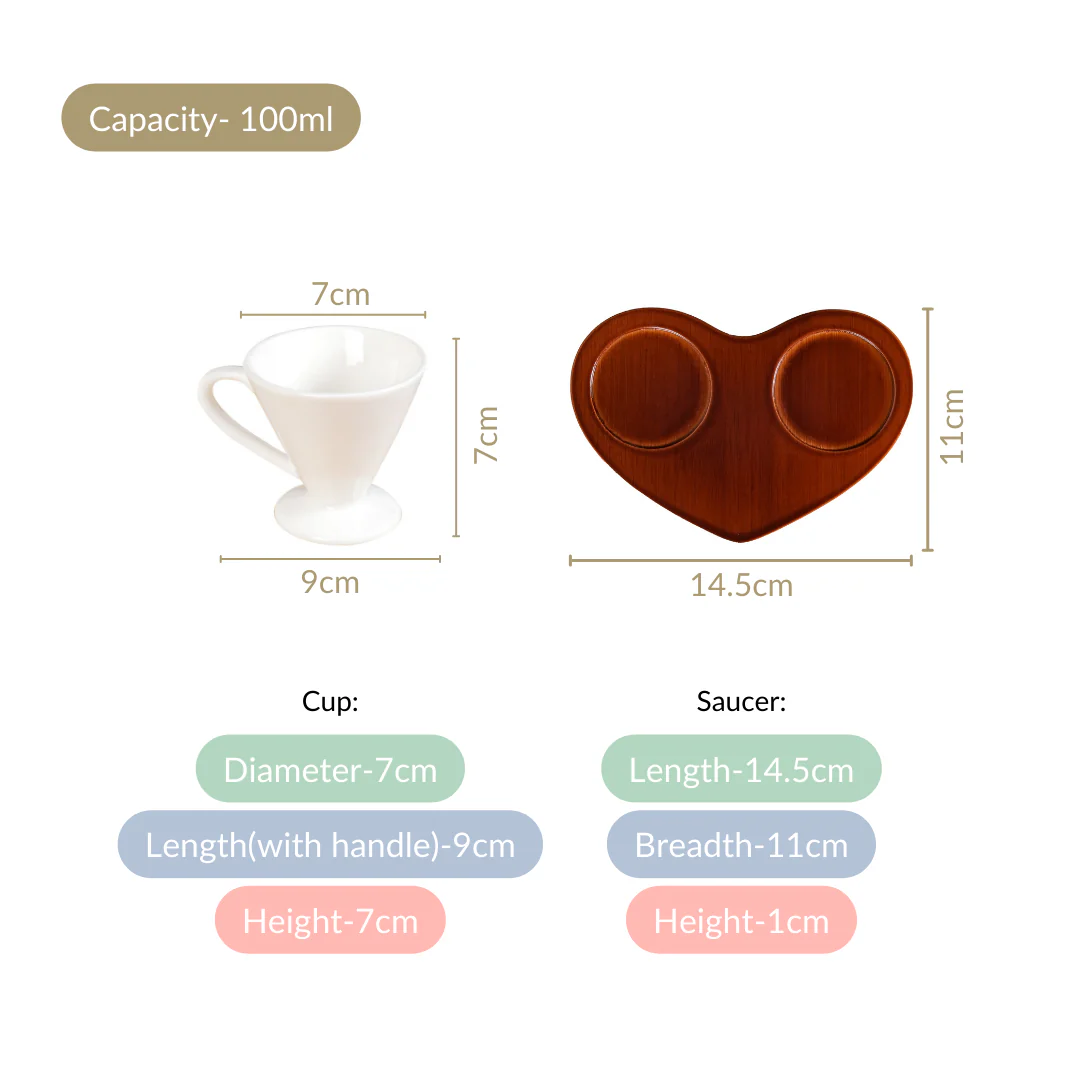 Heart Wooden Tray With 2 Cups 100ml - Image 4