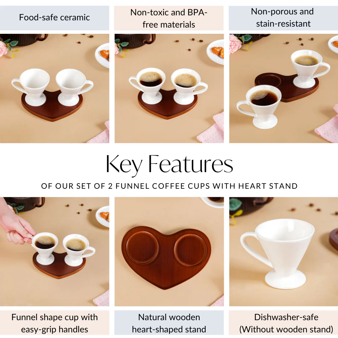 Heart Wooden Tray With 2 Cups 100ml - Image 5