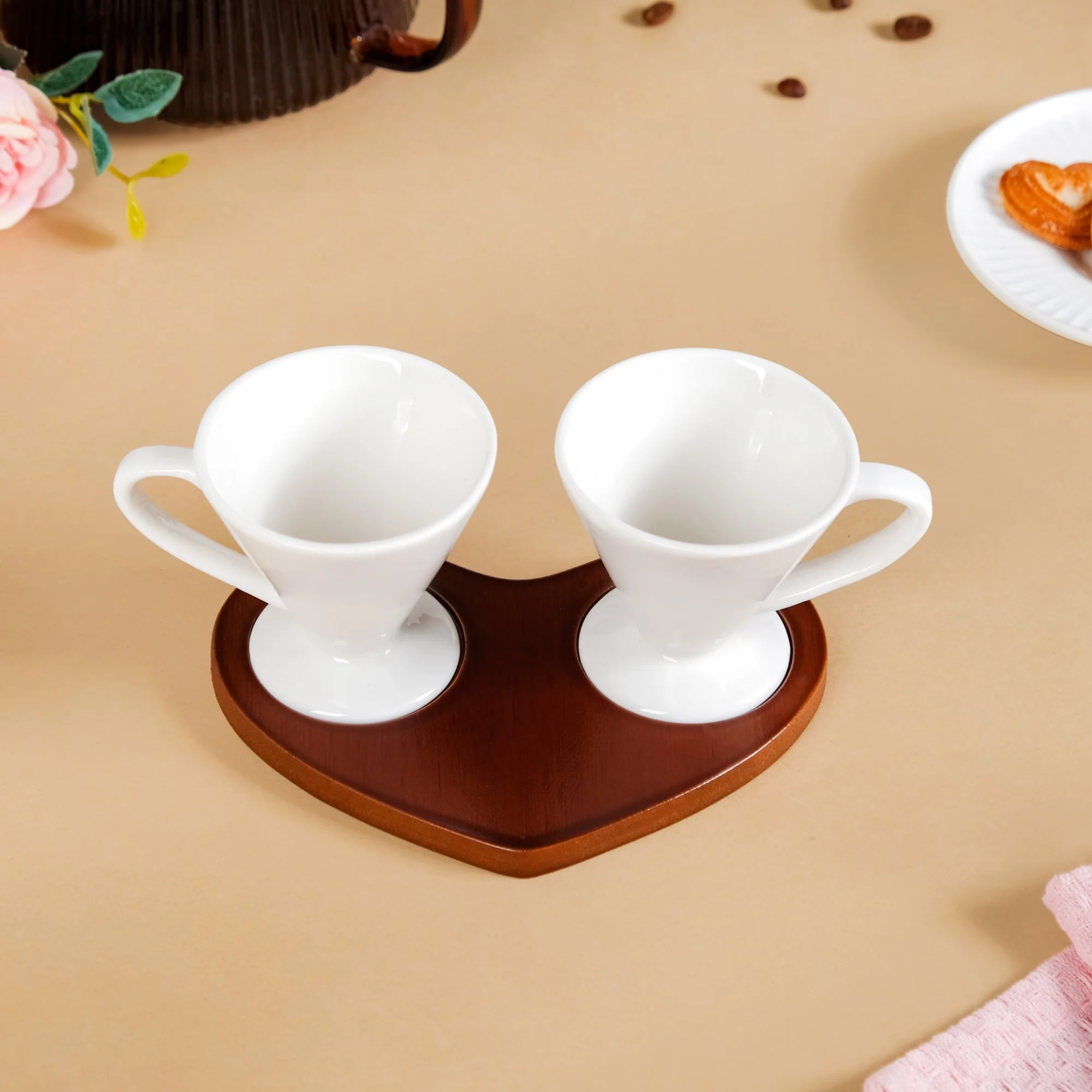 Heart Wooden Tray With 2 Cups 100ml - Image 7