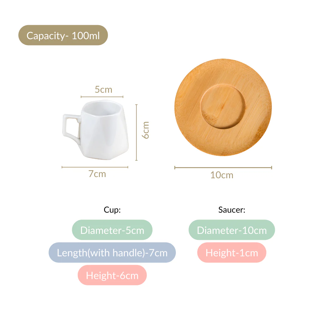 Hexagon Small Ceramic Cup And Saucer Set Of 6 100ml - Image 4