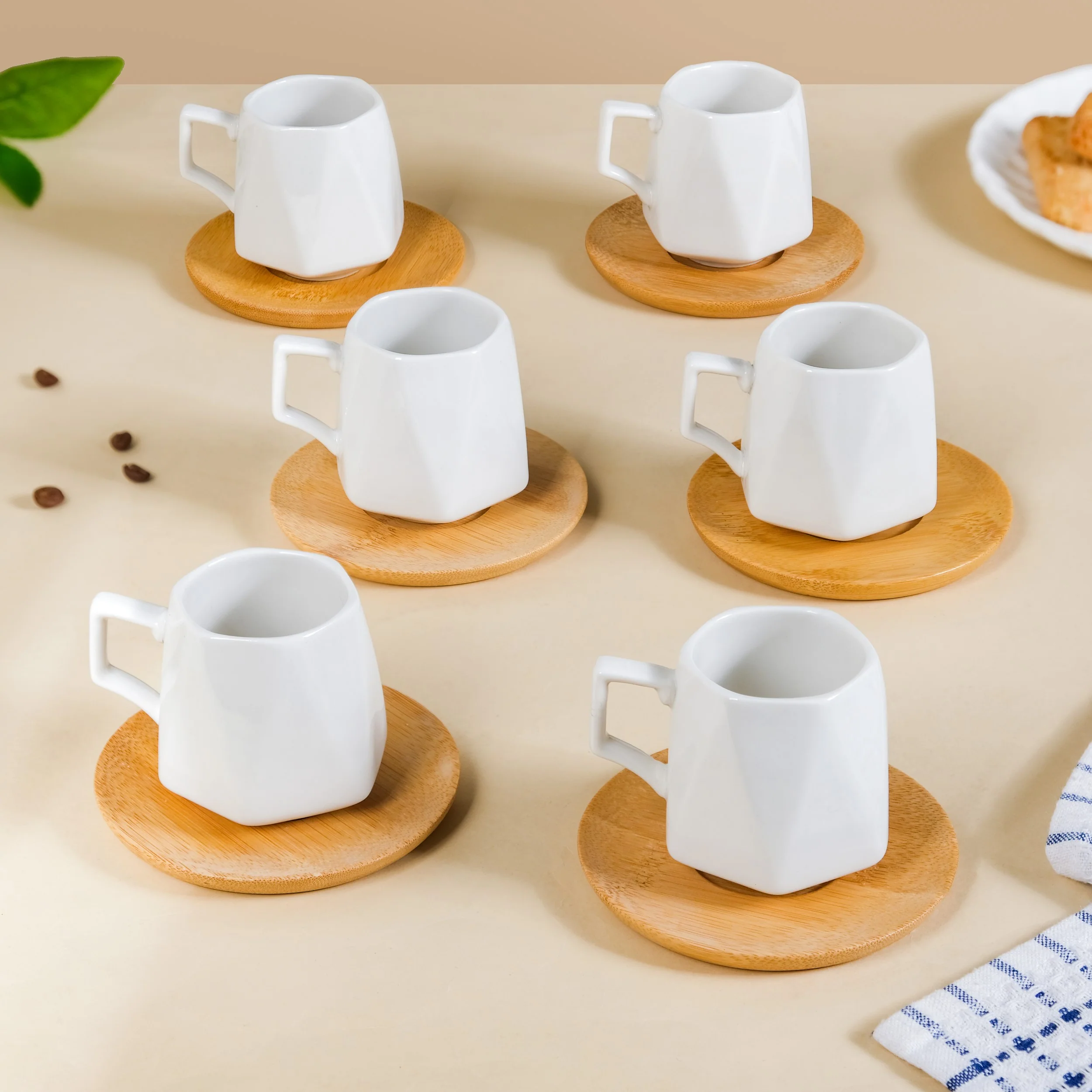 Hexagon Small Ceramic Cup And Saucer Set Of 6 100ml - Image 9