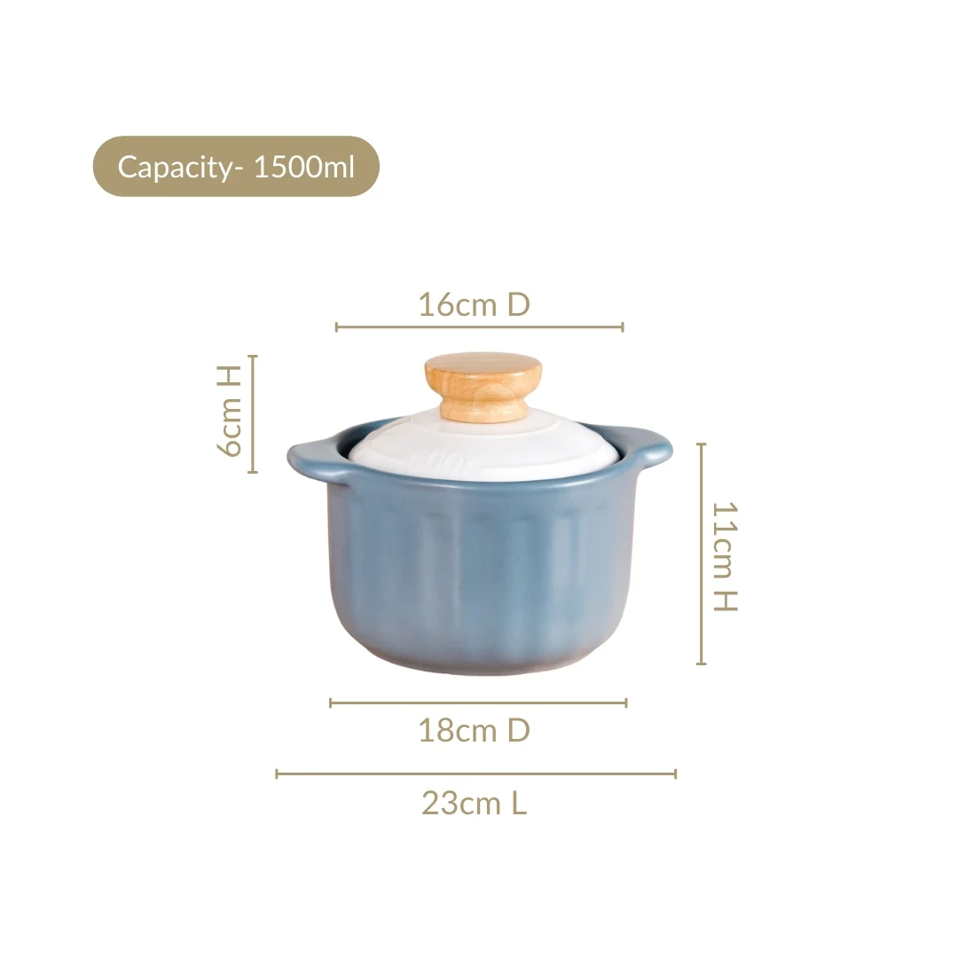 Homebrew Cooking Pot Ceramic Blue 1500ml - Image 3