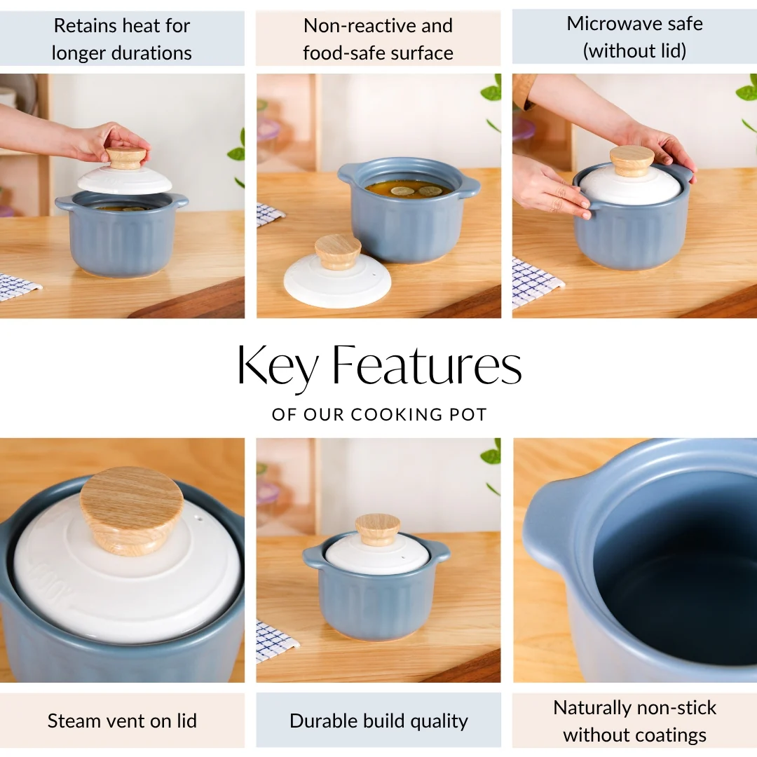 Homebrew Cooking Pot Ceramic Blue 1500ml - Image 4