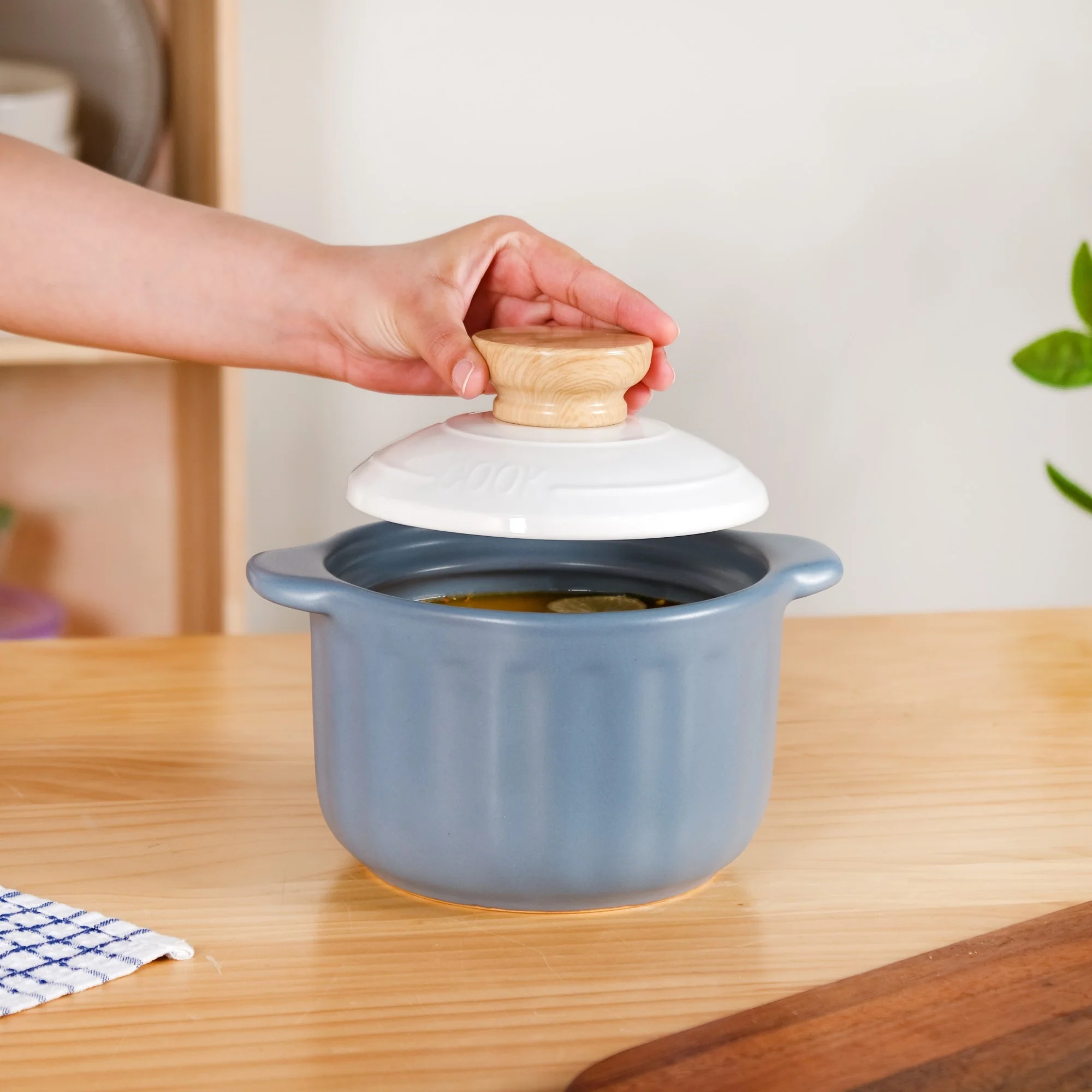 Homebrew Cooking Pot Ceramic Blue 1500ml - Image 9