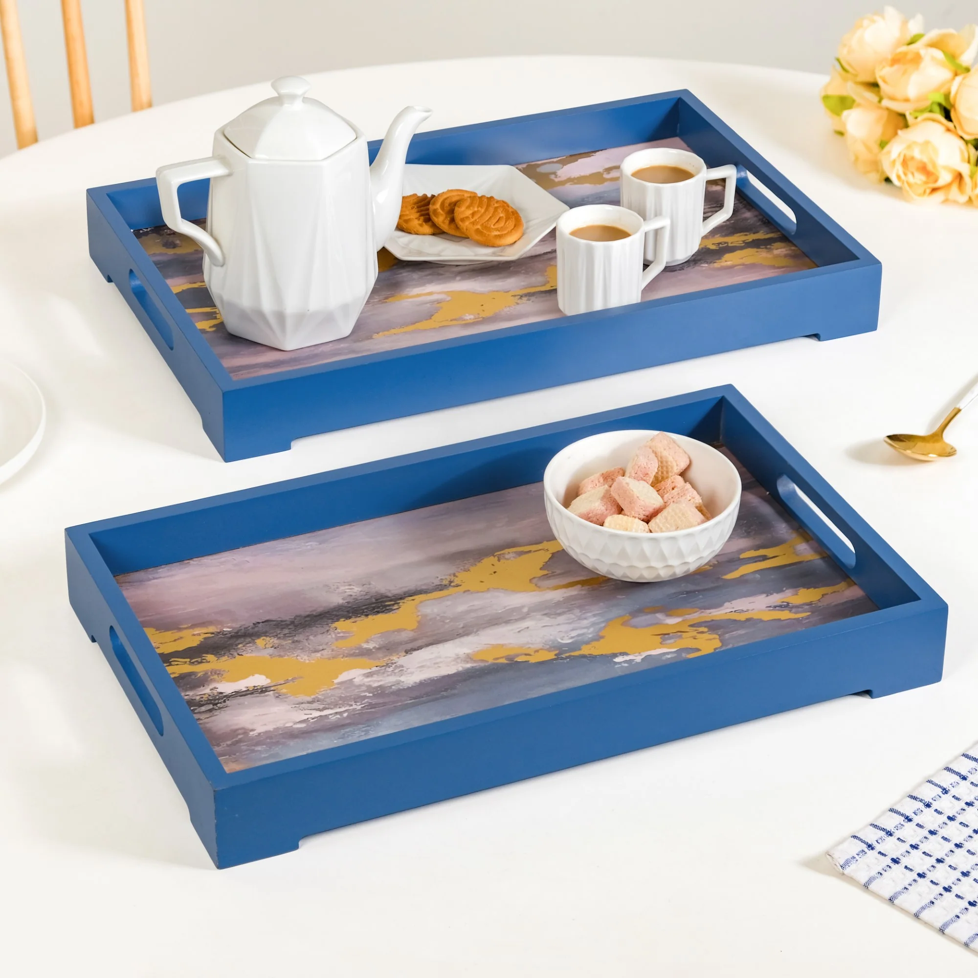 Impressionism Sky Art Tray Set Of 2 Blue - Image 3