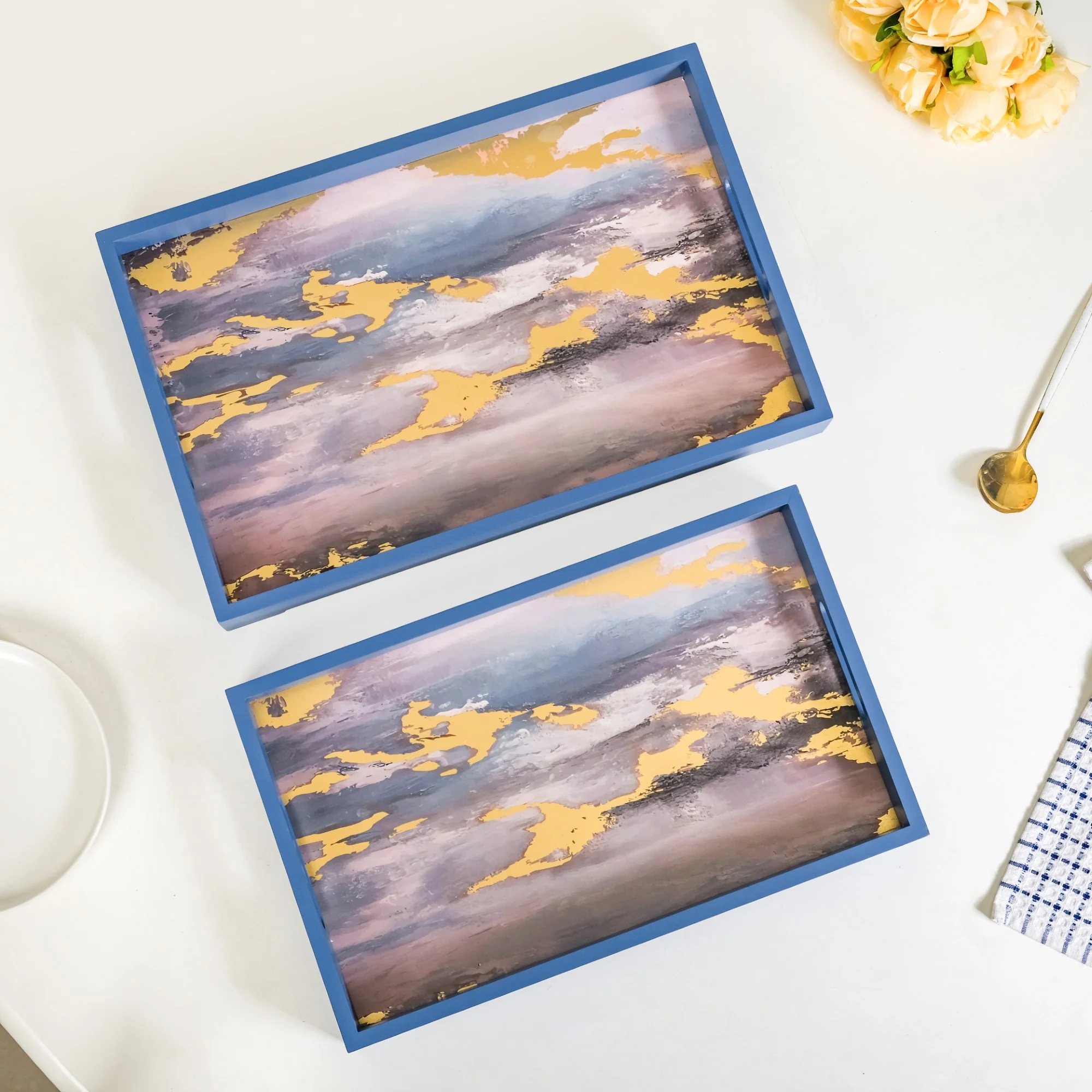 Impressionism Sky Art Tray Set Of 2 Blue - Image 6
