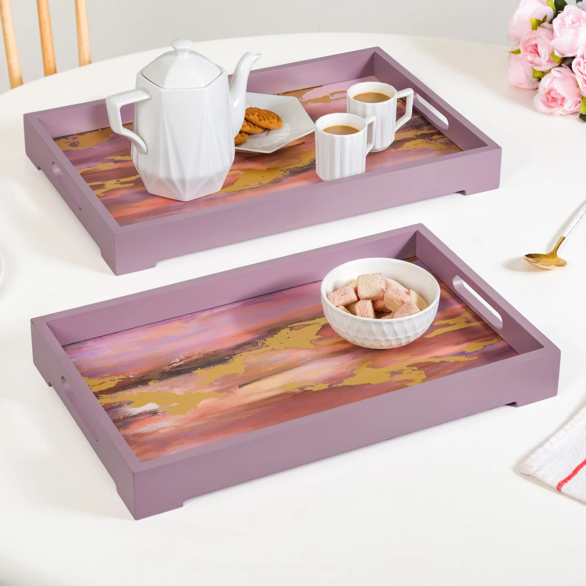 Impressionism Sky Art Tray Set Of 2 Mauve - Image 3