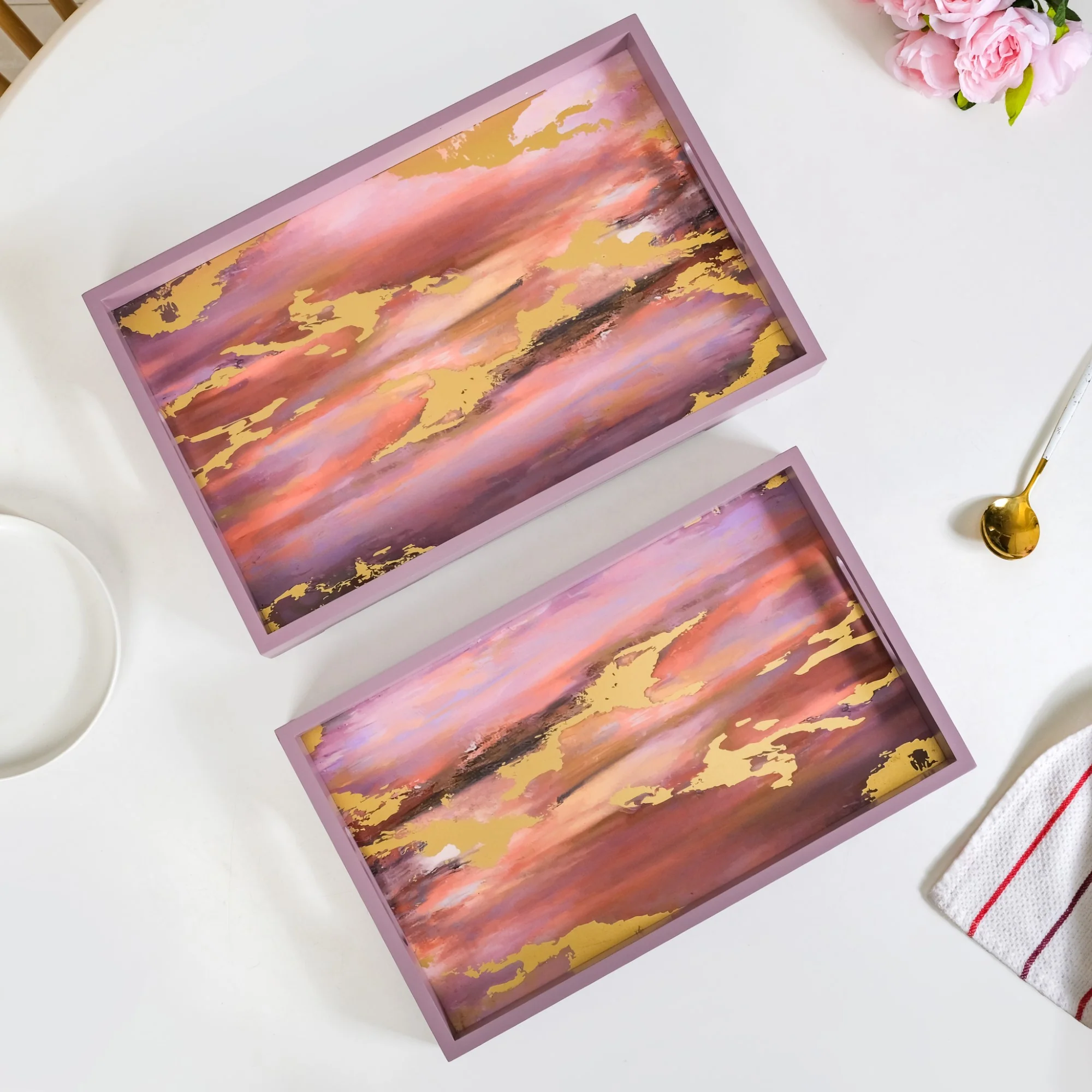 Impressionism Sky Art Tray Set Of 2 Mauve - Image 6