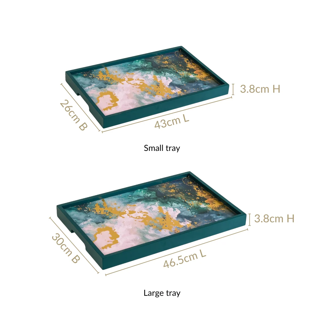 Impressionism Sky Art Tray Set Of 2 Teal Matte Gold - Image 4