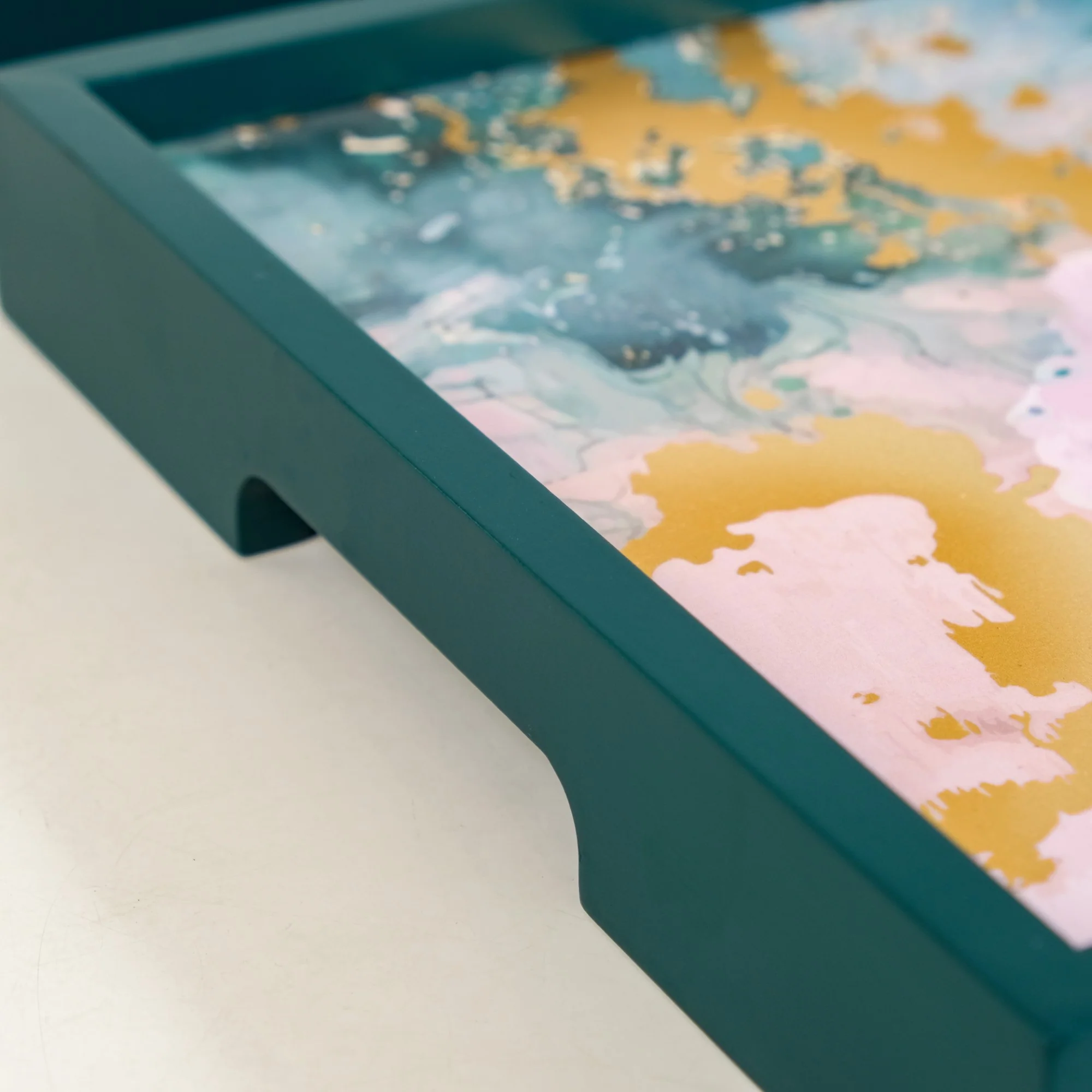 Impressionism Sky Art Tray Set Of 2 Teal Matte Gold - Image 9